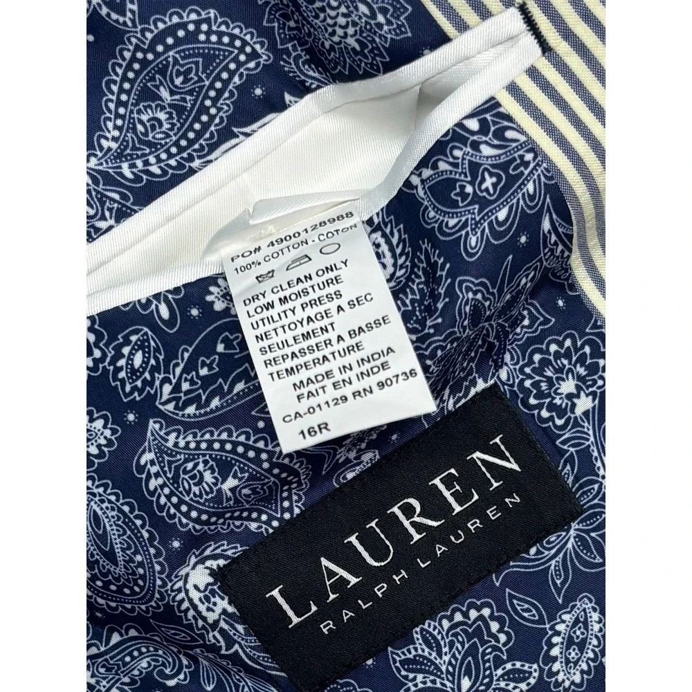 Boys Ralph Lauren 16R Blue White Striped Seersucker Blazer Jacket Sport Coat